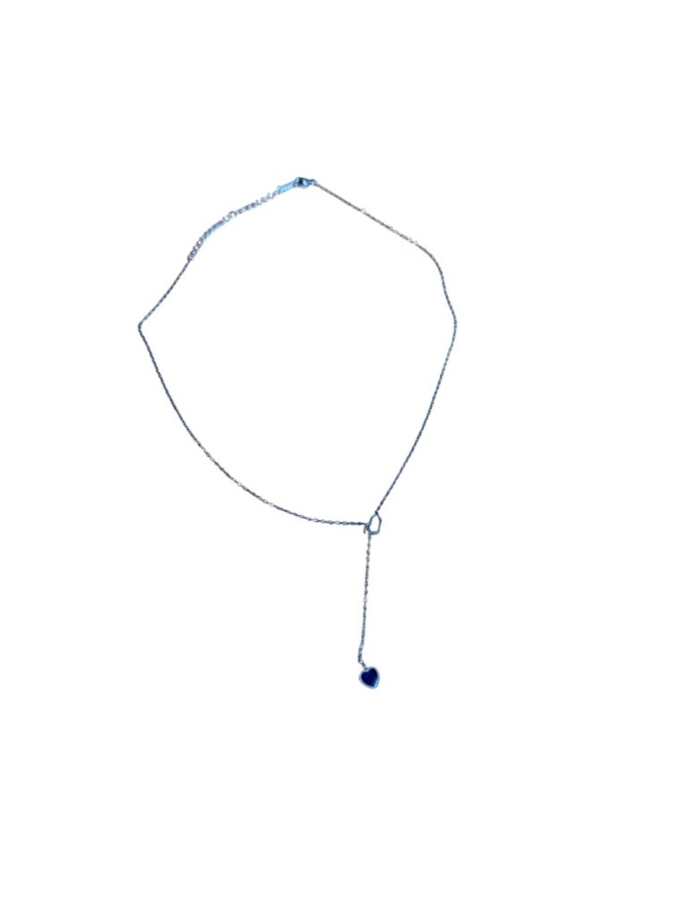 Dual Heart Pendant Necklace Blue Silver Stainless Steel Y Necklace Charm - Picture 3 of 6